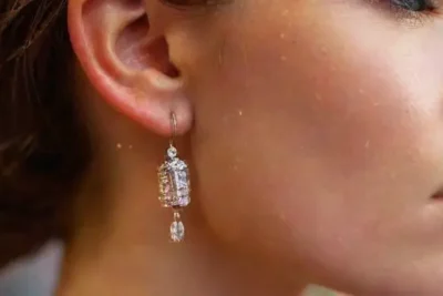 Close-up of elegant earring and soft skin