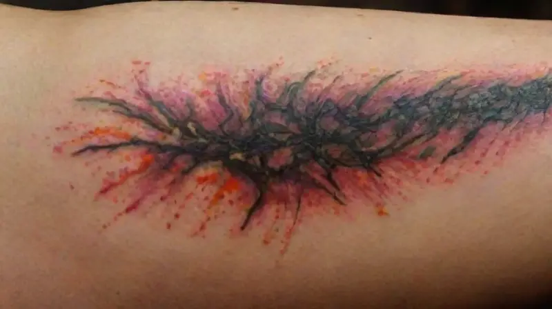 Complex, detailed tattoo with realistic skin effect