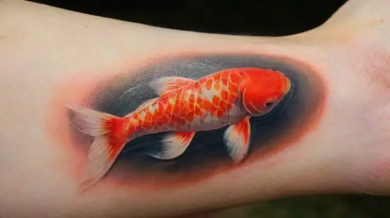 Realistic koi tattoo with aquatic details