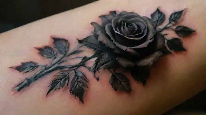 Intricate Gothic roses tattoo with detailed shading