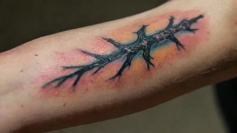 Close-up of realistic tattooed human arm