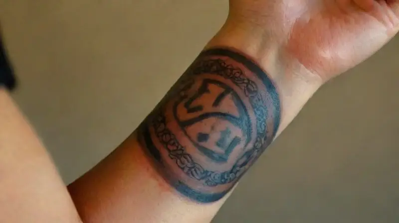 Realistic close-up of intricate forearm tattoo