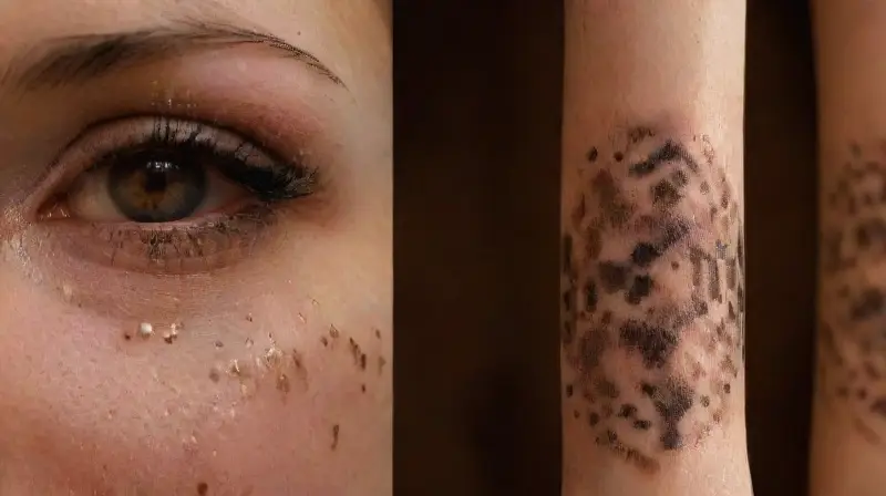 Detailed body piercings and intricate tattoo art