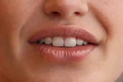 Close-up of smiling mouth with tongue piercing