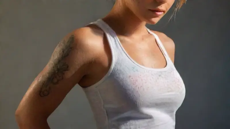 Confident woman with colorful tattoo and natural light