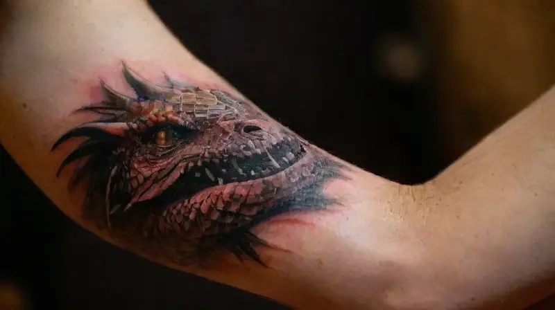 Detailed tattoos on realistic, lifelike arm