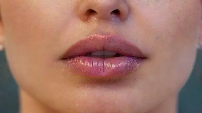 Close-up of a pierced, vibrant tongue