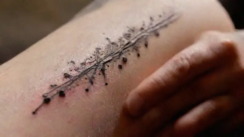 Close-up of precise tattooing process