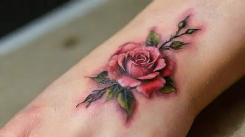 Close-up of vibrant floral tattoo on skin